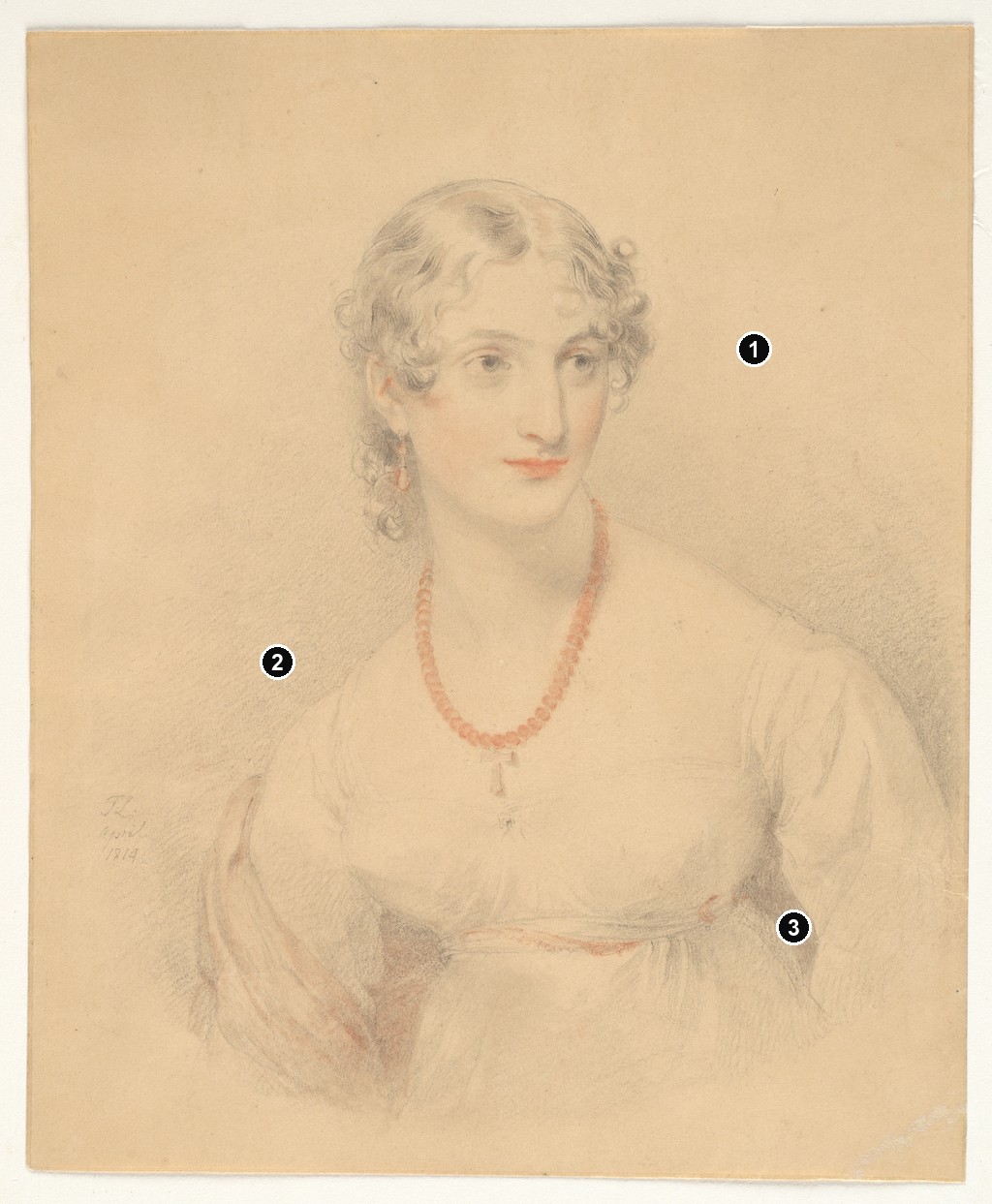 Annotated details from Portrait of a Young Lady with an Amber Necklace by Thomas Lawrence